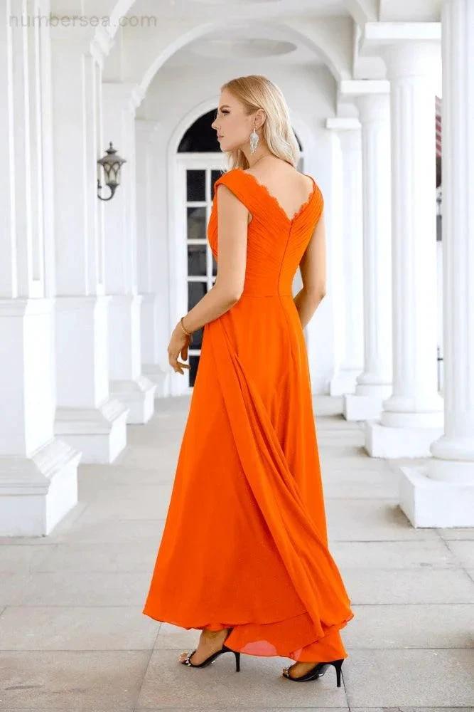 Ladies Chiffon V Neck Sleeveless Floor Length Bridesmaid Evening Dress Wedding Party Evening Dress 28126