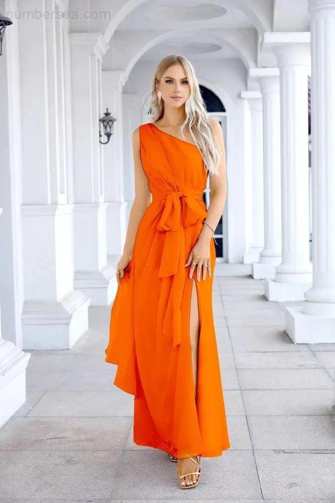 Ladies Chiffon One Shoulder Bridesmaid Evening Dress Wedding Party Evening Dress 28133