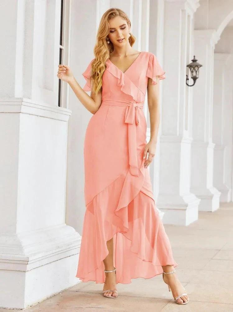 Numbersea Ruffled Bridesmaid Dresses Mermaid Formal Violin Evening Party Prom Gowns 28042
