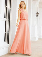 Numbersea Chiffon Ruffled One Shoulder Sleeveless Long Bride Dresses A-line Formal Evening Gown Side Split 28057