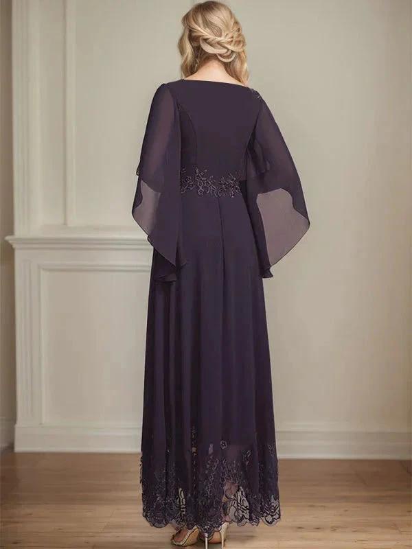A-line Scoop Illusion Ankle-Length Lace Chiffon Mother of the Bride Dress With Sequins