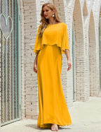 Sunnderly  Bridesmaid Dress Women Long Sleeve V-Neck Chiffon Formal Wedding Party Dress SY28018