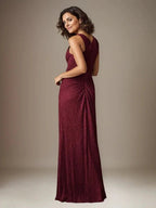 Ruby Sheath One Shoulder Metallic Mesh Dress Mother of the Bride Dress