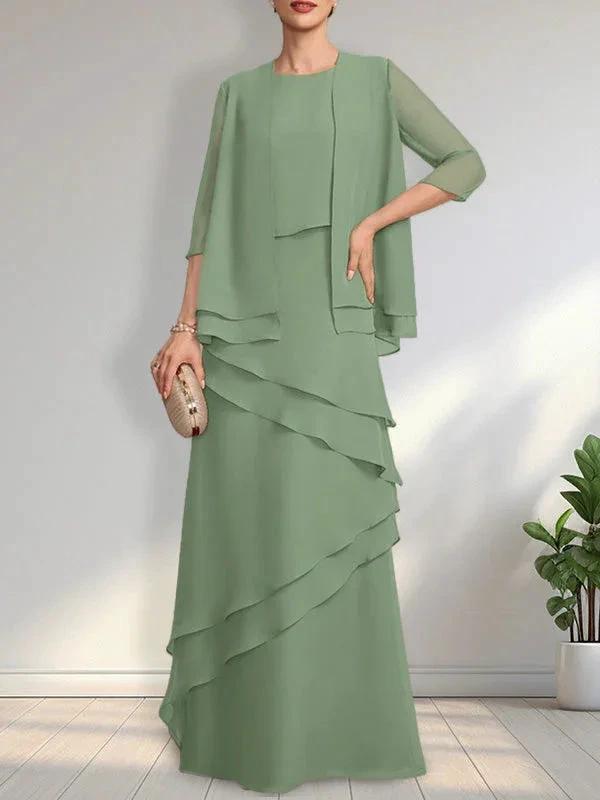 Sheath Scoop Floor-Length Chiffon Mother of the Bride Dress