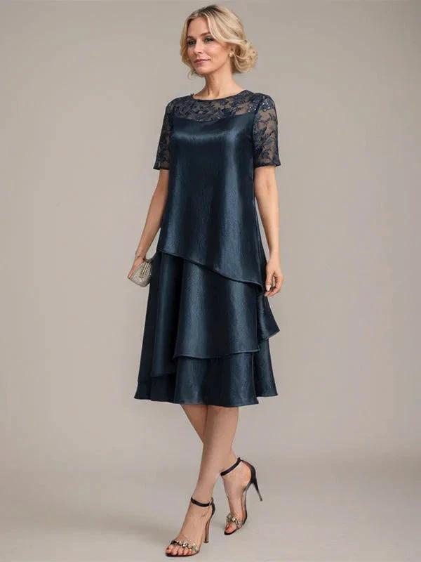 A-Line Scoop Knee-Length Mother of the Bride Dress With Applique & Sequins