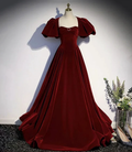 Burgundy velvet long prom dress evening dress Y6348