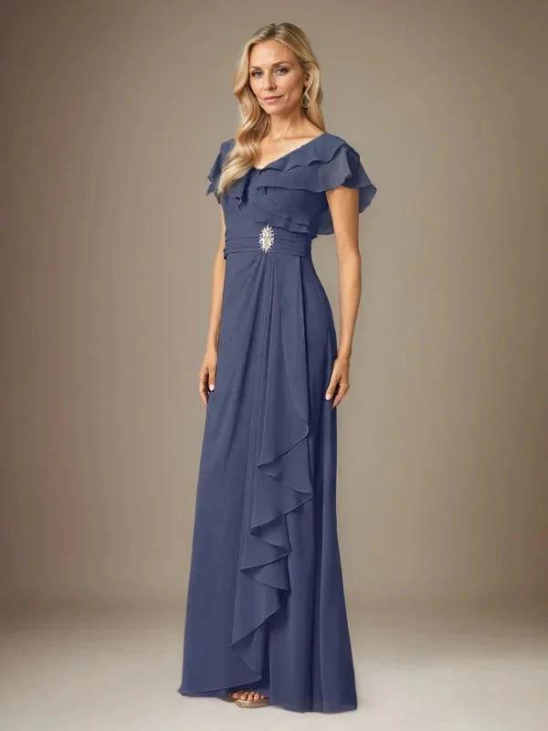 Stormy A-Line V-Neck Ruched Chiffon Dress