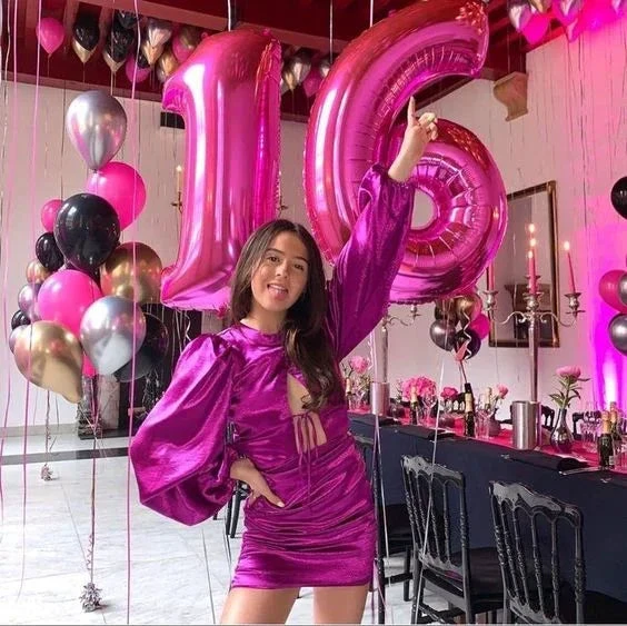 Fuchsia Long Sleeves Homecoming Dress 16th Birthday Outfit Dress Y6990