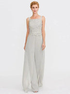 3 Piece Chiffon Square Neck Mother of the Bride Pantsuits with Jacket