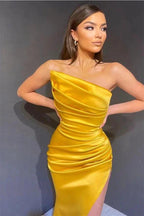 Long Strapless Sleeveless Mermaid Prom Dresses with Split