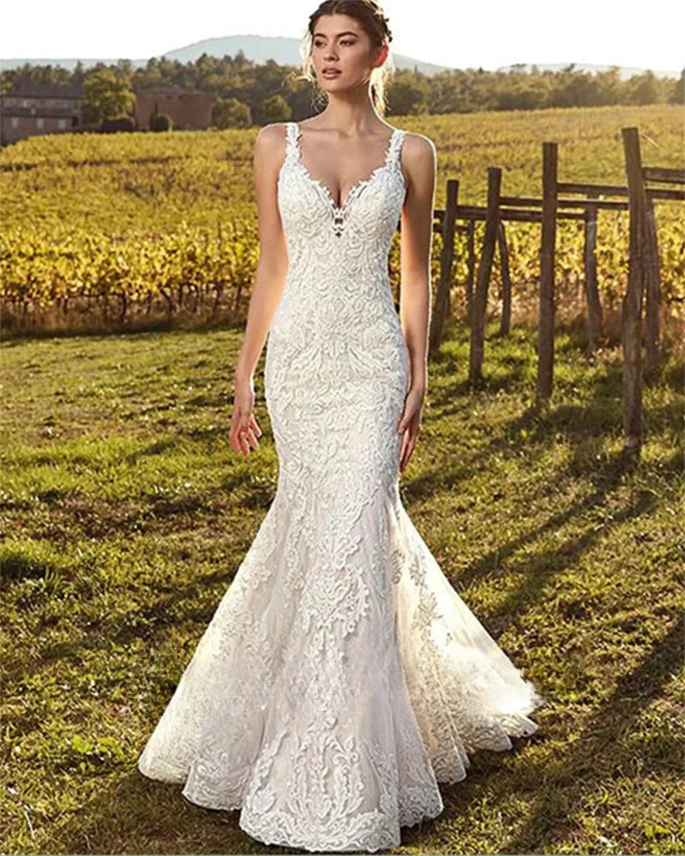 Customized Sexy V-Neck Mermaid Wedding Dress 2026 Lace Boho Sleeveless Bride Gown Buttons Pleats Illusion Back Vestido De Novia