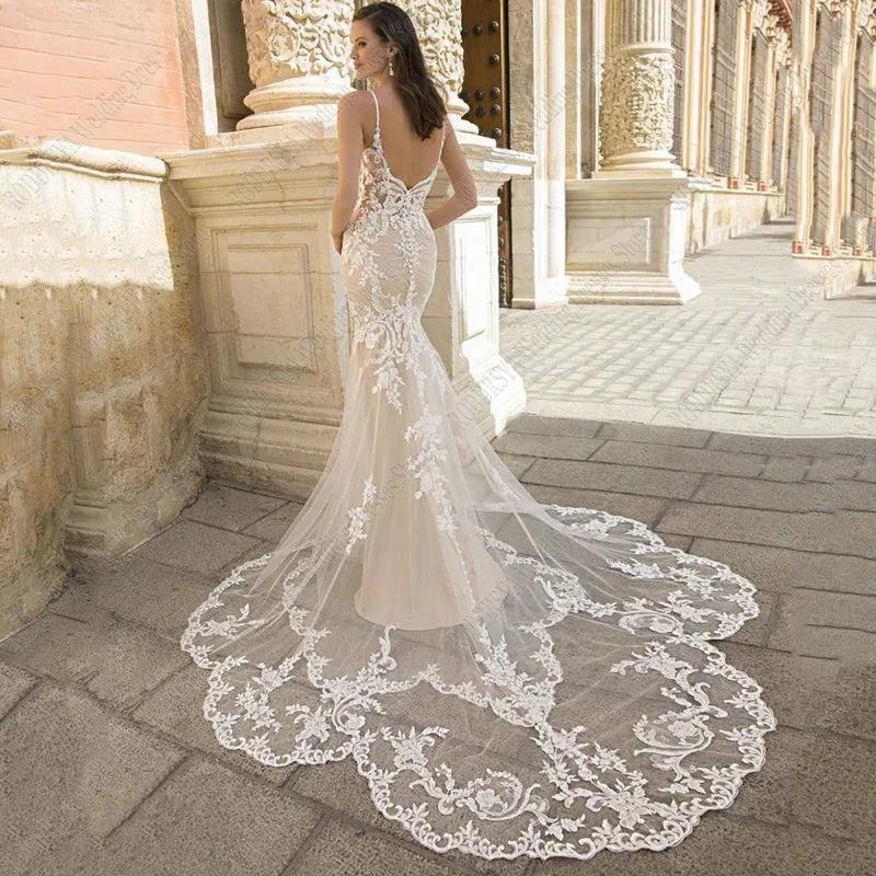 RODDRSYA Gorgeously Mermaid Wedding Dress For Bride Tulle Lace Appliques Court Train Sexy Wedding Gowns