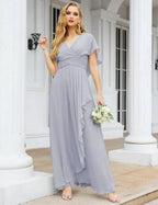 Numbersea Chiffon Bridesmaid Dresses Long Formal Evening Prom Mother of The Bride Dress with Flutter Sleeve     SEA28040