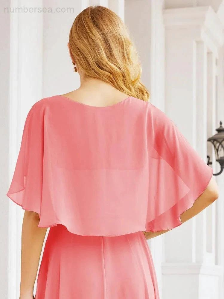 Numbersea Bridesmaid Dresses for Wedding Formal Evening Party Prom Gown with Cape 28050