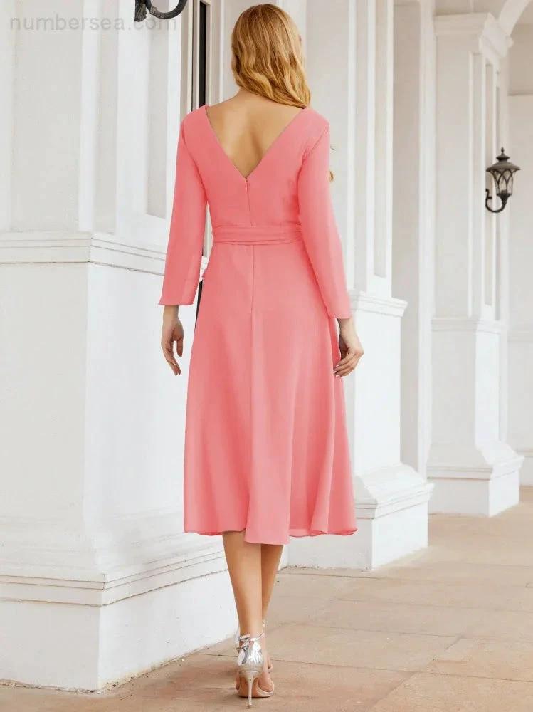Bridesmaid Dress V-Back Waist Belt Mother of the Bride Wedding Guest SY28031