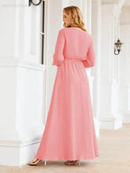 Sunnderly Women's Chiffon Bridesmaid Dress A line Long Sleeves Formal Evening Prom Gown for Wedding Guest SY28032