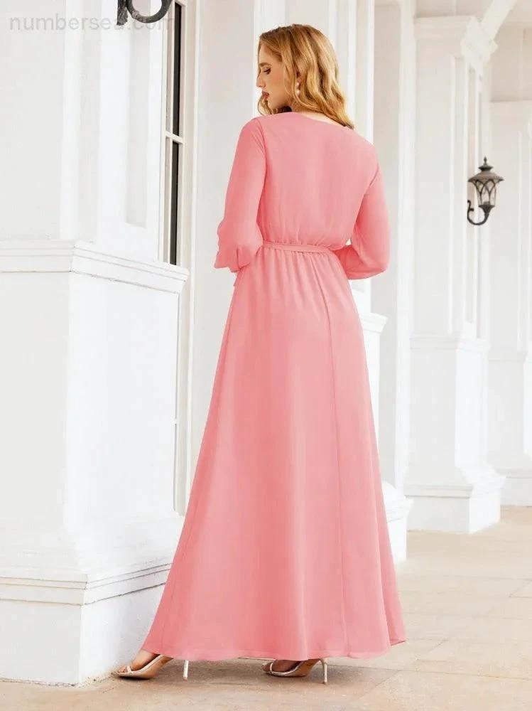 Sunnderly Women's Chiffon Bridesmaid Dress A line Long Sleeves Formal Evening Prom Gown for Wedding Guest SY28032