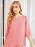 Sunnderly Elegant 2 Piece Mother of The Bride Dress Plus Size Pant Suits Ruffle Layers Sliver Housecoat SY28064