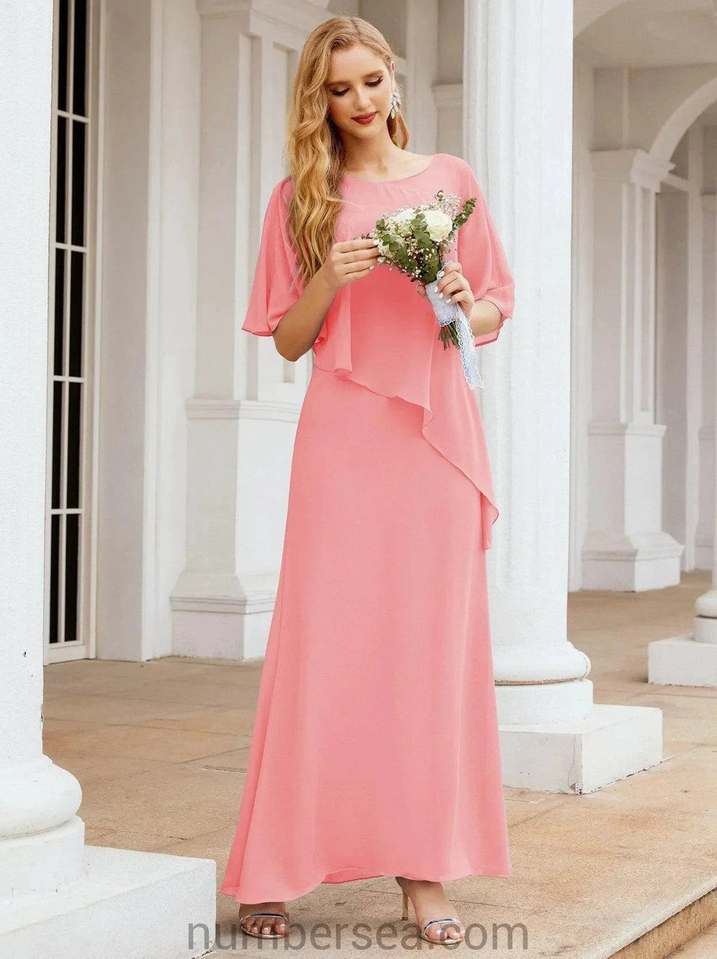 Sunnderly Formal Party Gown Dress Long Mother of The Bride Dresses with Ruffle Cape SY28026
