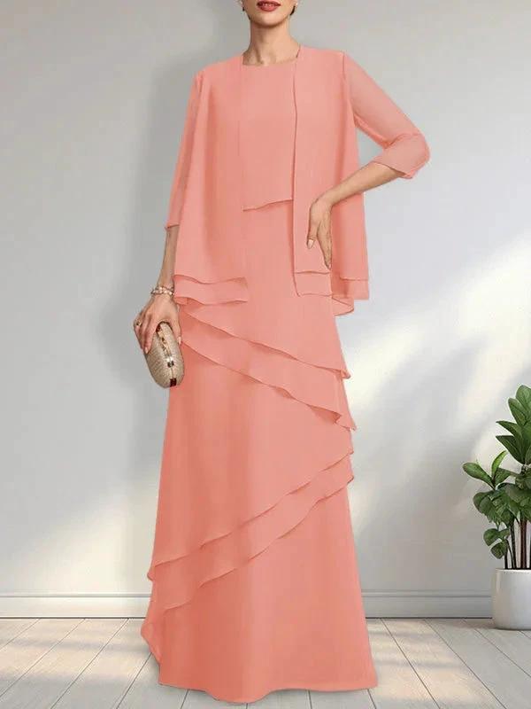 Sheath Scoop Floor-Length Chiffon Mother of the Bride Dress