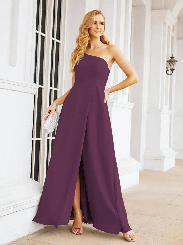 Numbersea Women's One Shoulder Formal Prom Gowns for Mother of The Bride Side Slit Bridesmaid Dresses 28052