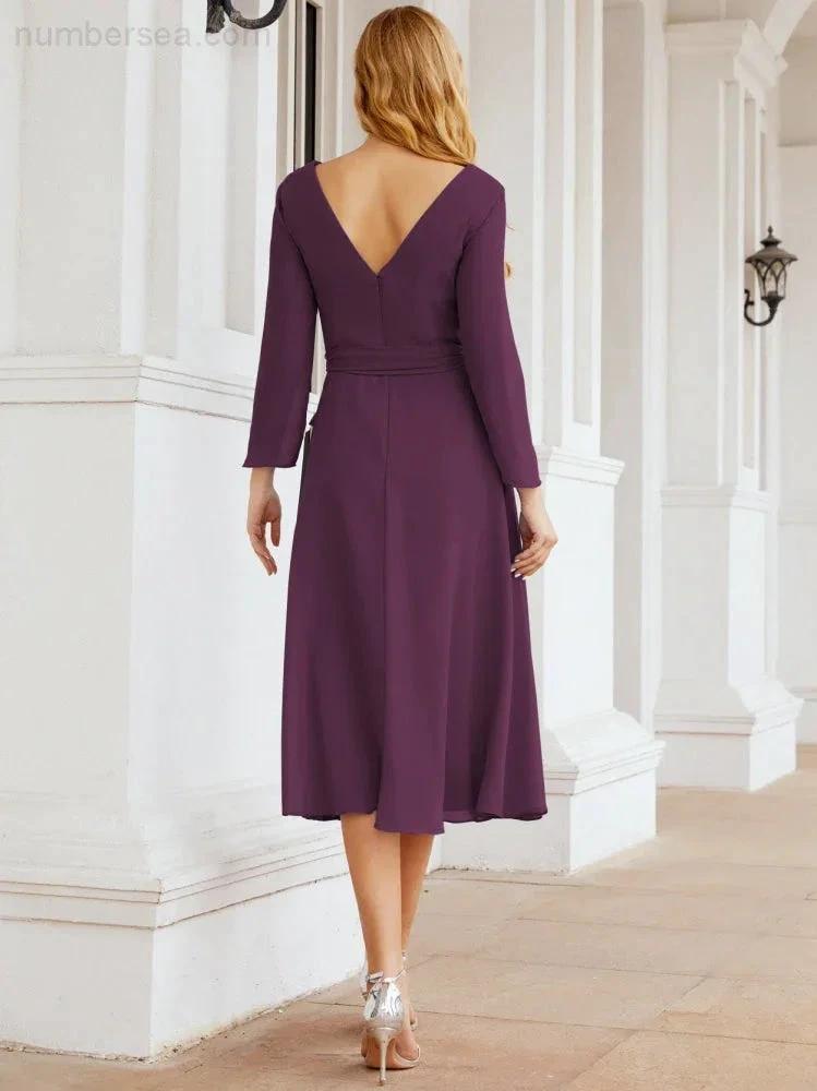 Bridesmaid Dress V-Back Waist Belt Mother of the Bride Wedding Guest SY28031
