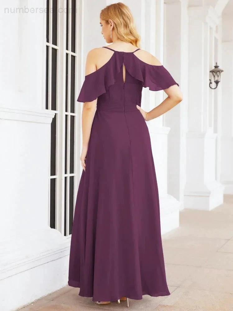 Numbersea Cold Shoulder Long Bridesmaid Dresses Side Slit Formal Prom Gowns Party Wedding 28070