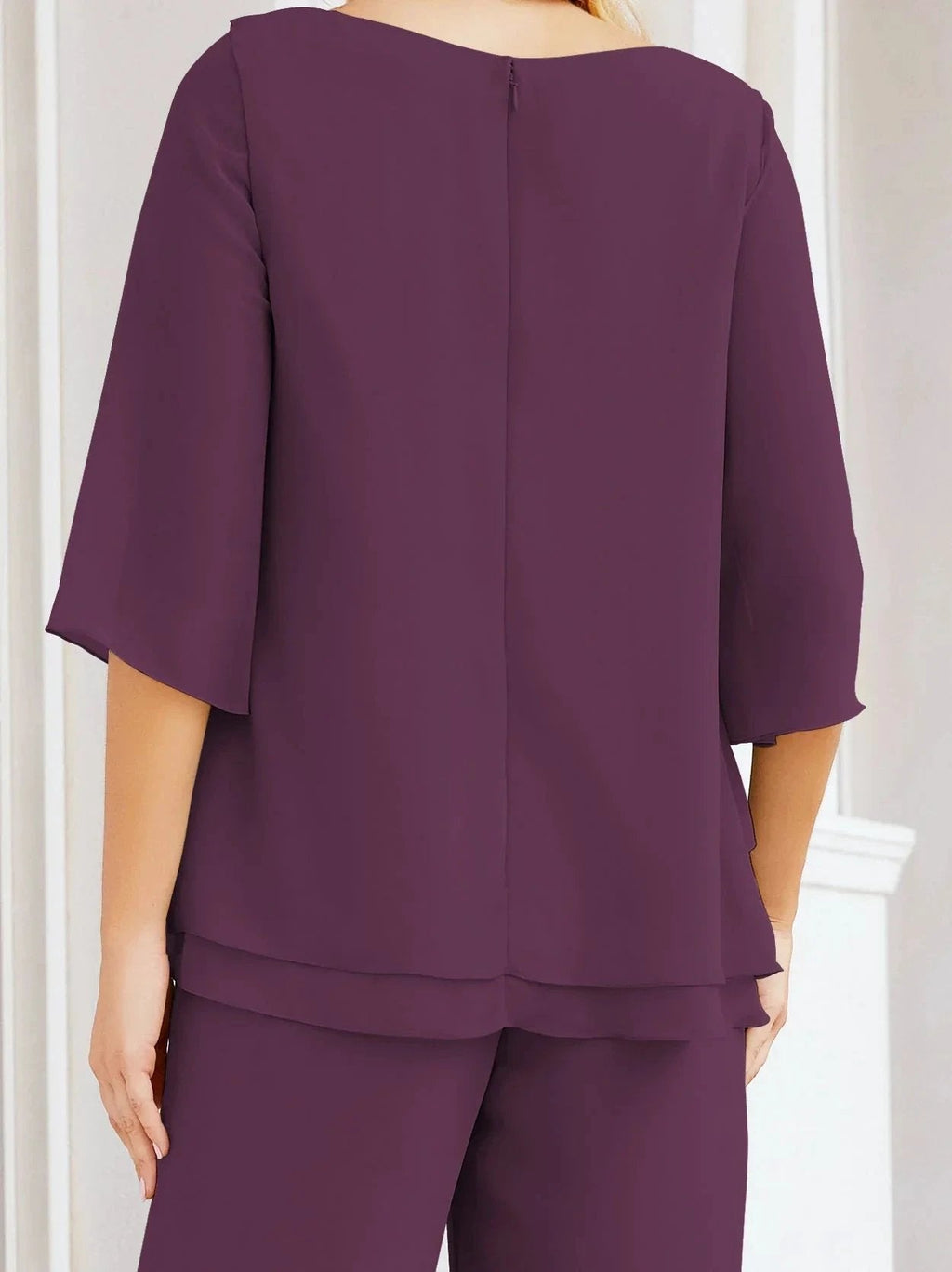 Sunnderly Elegant 2 Piece Mother of The Bride Dress Plus Size Pant Suits Ruffle Layers Sliver Housecoat SY28064