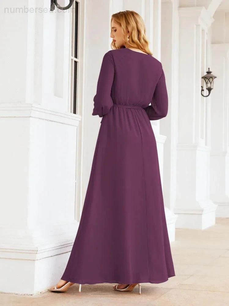 Sunnderly Women's Chiffon Bridesmaid Dress A line Long Sleeves Formal Evening Prom Gown for Wedding Guest SY28032