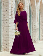 Sunnderly  Bridesmaid Dress Women Long Sleeve V-Neck Chiffon Formal Wedding Party Dress SY28018
