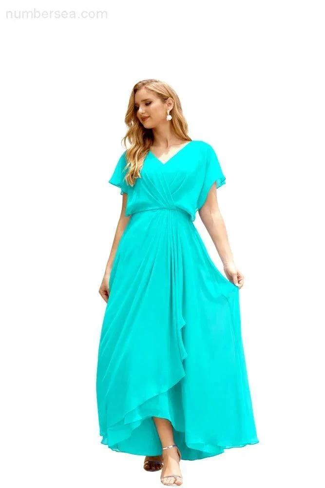 Numbersea  Mother of The Bride Dresses Plus Size V-Neck Floor Length Formal Prom Dress for Wedding Guest 28020