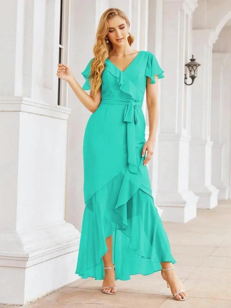 Numbersea Ruffled Bridesmaid Dresses Mermaid Formal Violin Evening Party Prom Gowns 28042
