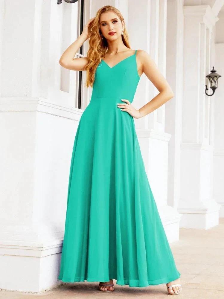 Numbersea Spaghetti Strap Bridesmaid Dresses V Neck Butterfly Back Fromal Evening Party Prom Gown 28036