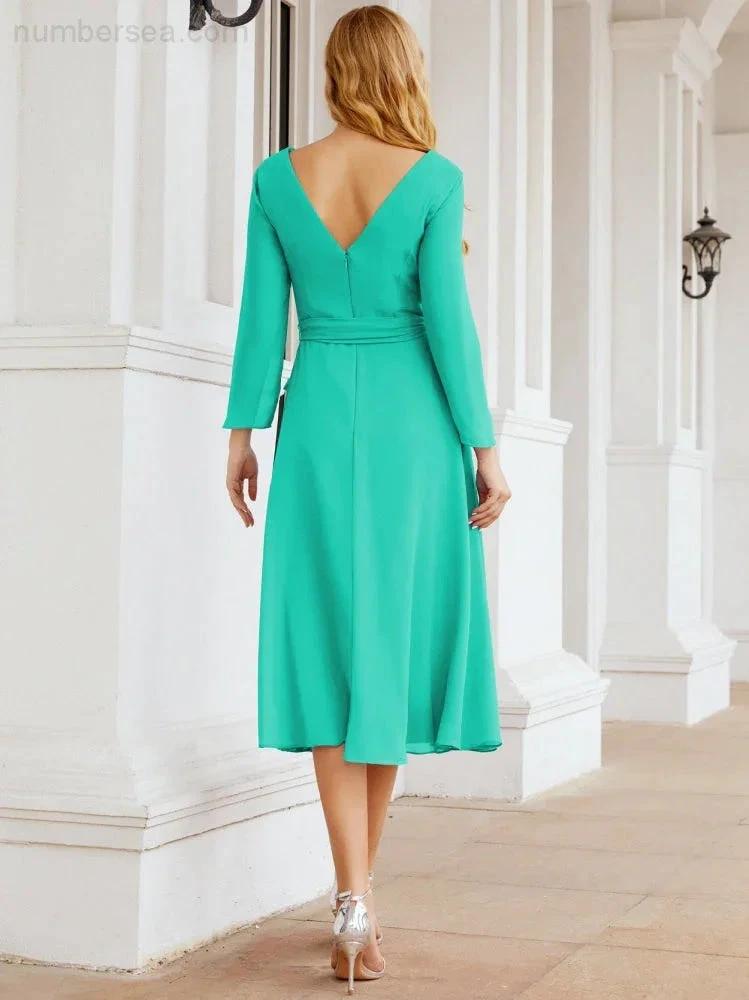 Bridesmaid Dress V-Back Waist Belt Mother of the Bride Wedding Guest SY28031