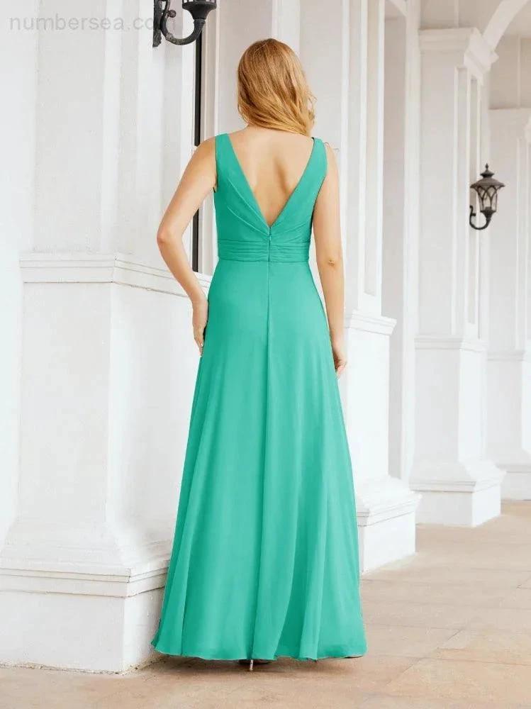 Numbersea Bridesmaid Dresses for Wedding Ruffles Long Formal Prom Gowns 28039