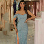 Elegant Sexy Light Blue Mermaid Evening Dresses 2025 One Shoulder High Split Party Prom Gowns Custom Made