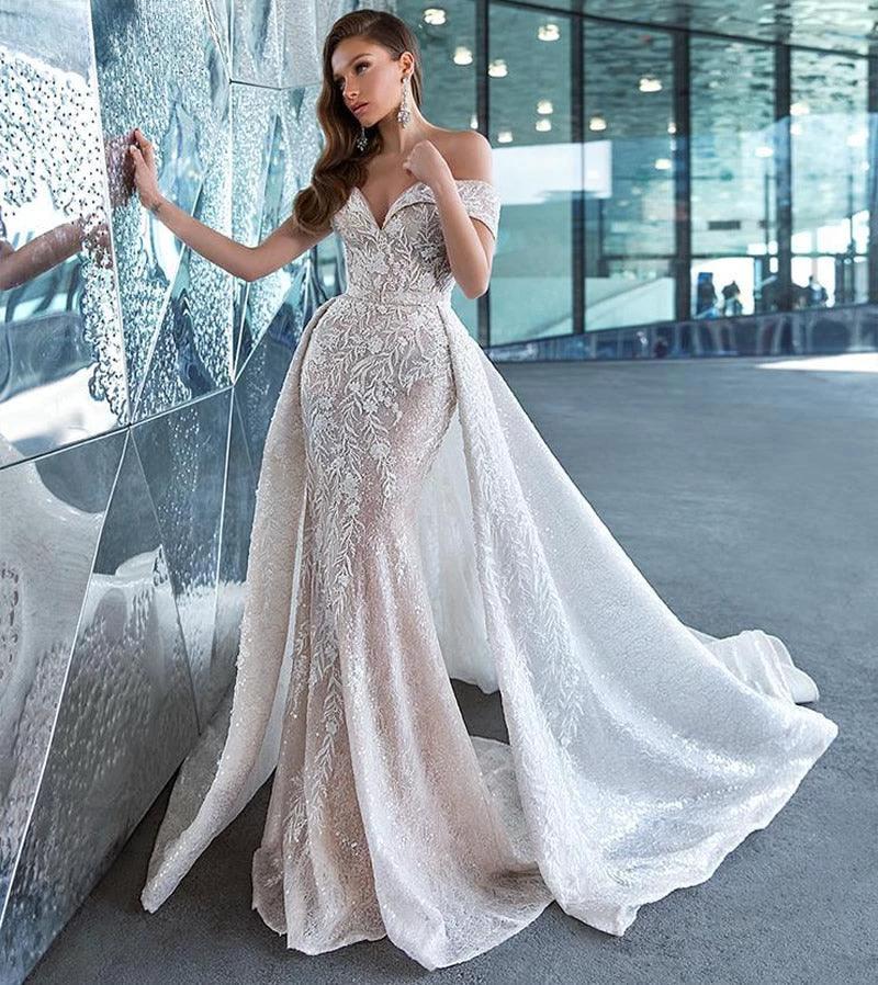 Newest Wedding Dress Mermaid 2 in 1 For Bride Sweetheart Neckline With Lace Apliques Custom Made Plus Sizes Vestidos De Novias