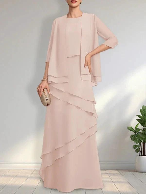 Sheath Scoop Floor-Length Chiffon Mother of the Bride Dress