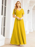 Numbersea Formal Prom Gowns for Mother of The Bride Short Sleeves Bridesmaid Dress 28049