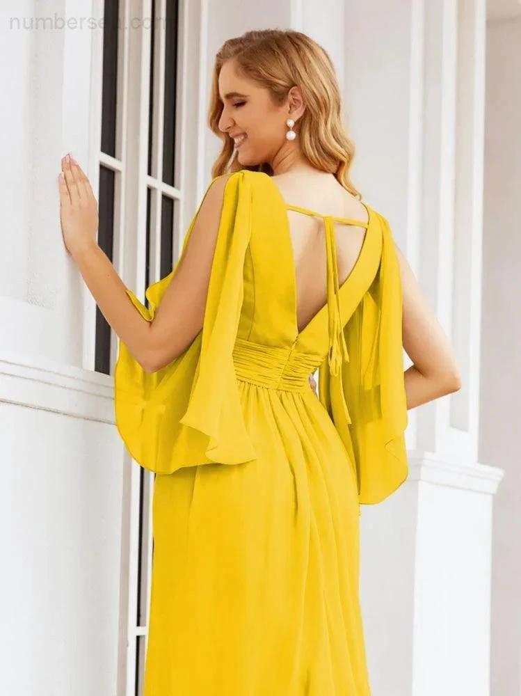 Numbersea Bridesmaid Dresses with Split for Wedding Party Flutter Sleeves 28045