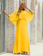 Sunnderly  Bridesmaid Dress Women Long Sleeve V-Neck Chiffon Formal Wedding Party Dress SY28018