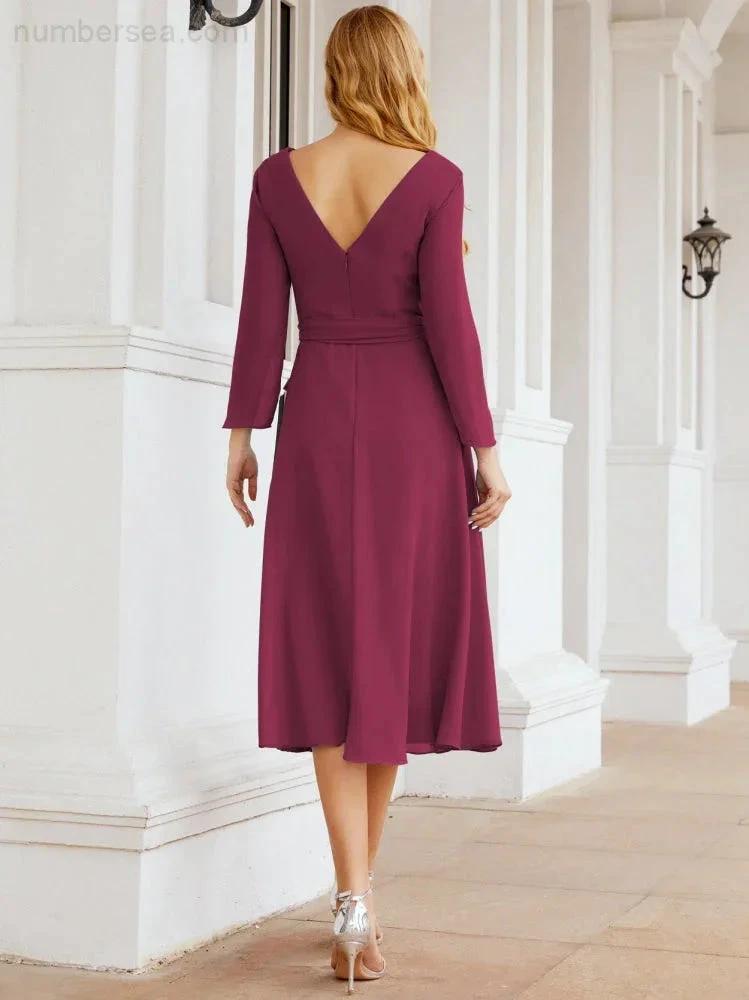 Bridesmaid Dress V-Back Waist Belt Mother of the Bride Wedding Guest SY28031