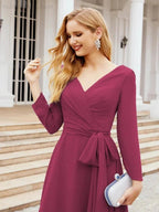 Bridesmaid Dress V-Back Waist Belt Mother of the Bride Wedding Guest SY28031