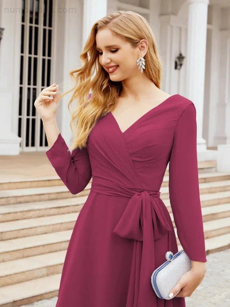 Bridesmaid Dress V-Back Waist Belt Mother of the Bride Wedding Guest SY28031
