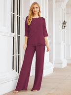 Sunnderly Elegant 2 Piece Mother of The Bride Dress Plus Size Pant Suits Ruffle Layers Sliver Housecoat SY28064