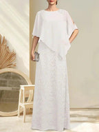 Sheath/Column Scoop Floor-Length Chiffon Lace Mother of the Bride Dress With Sequins Beading