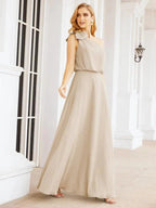 Numbersea Chiffon Ruffled One Shoulder Sleeveless Long Bride Dresses A-line Formal Evening Gown Side Split 28057