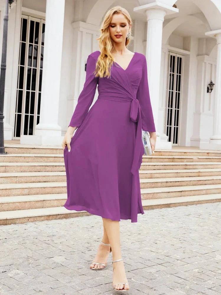 Bridesmaid Dress V-Back Waist Belt Mother of the Bride Wedding Guest SY28031