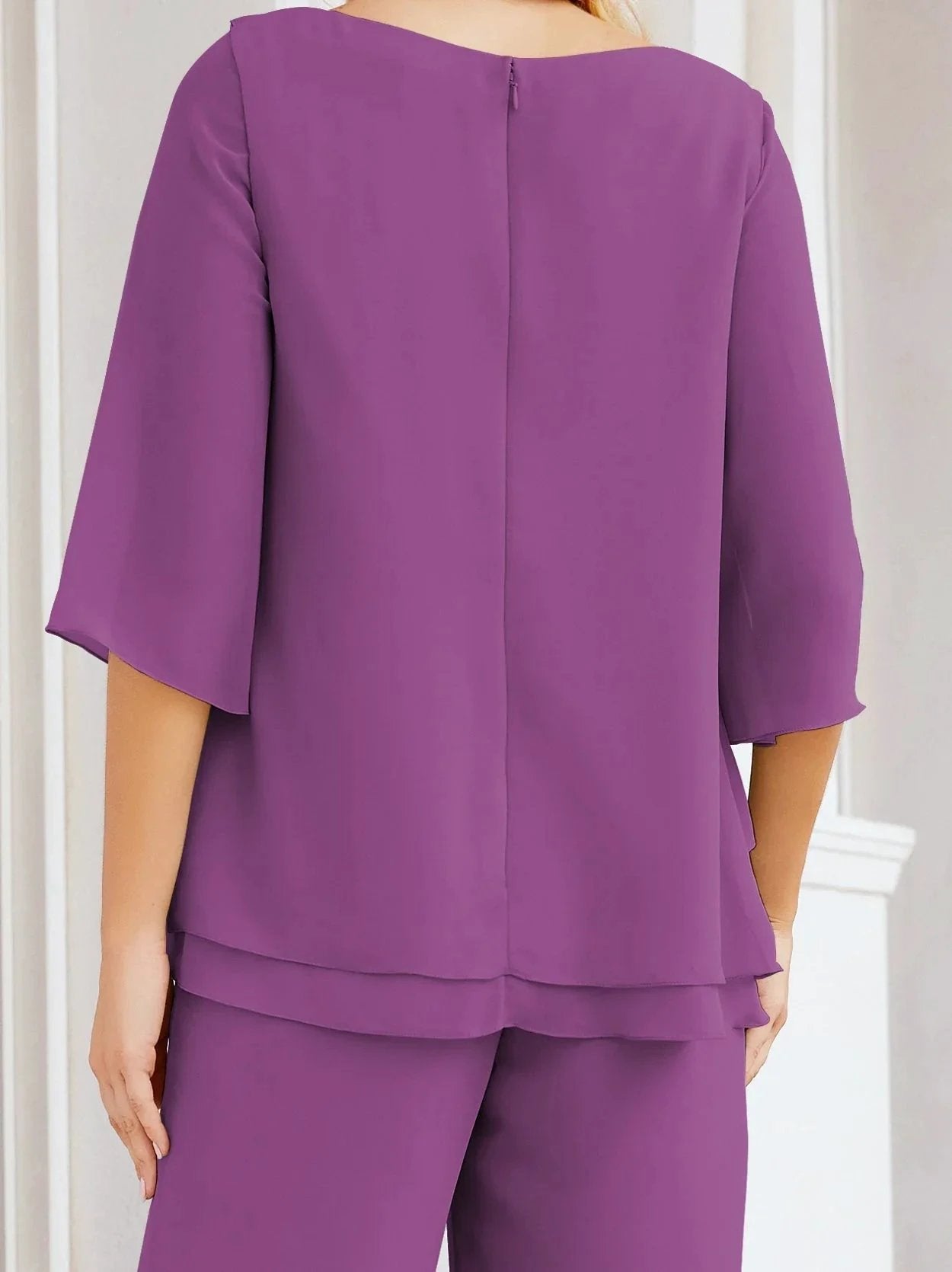 Sunnderly Elegant 2 Piece Mother of The Bride Dress Plus Size Pant Suits Ruffle Layers Sliver Housecoat SY28064