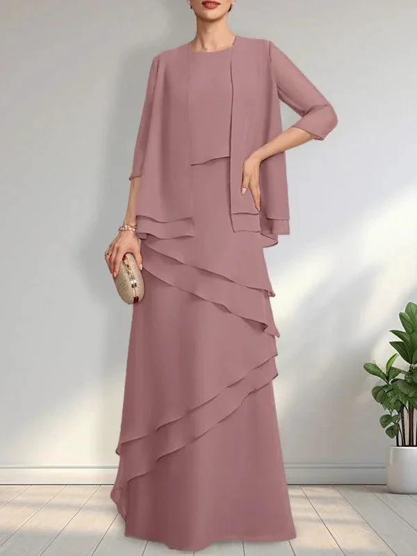 Sheath Scoop Floor-Length Chiffon Mother of the Bride Dress